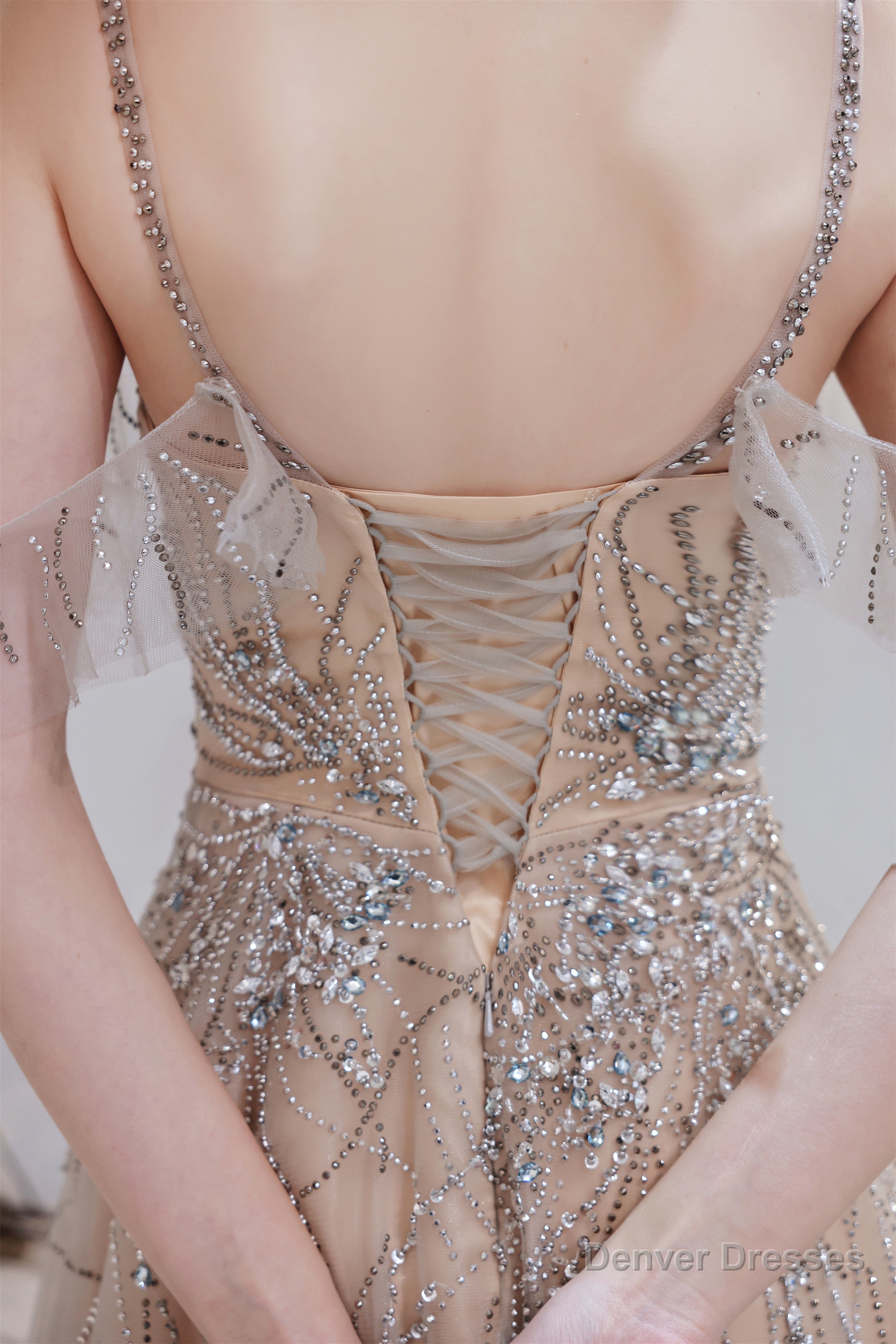 A-Line Heavily Beading Tulle Prom Dresses