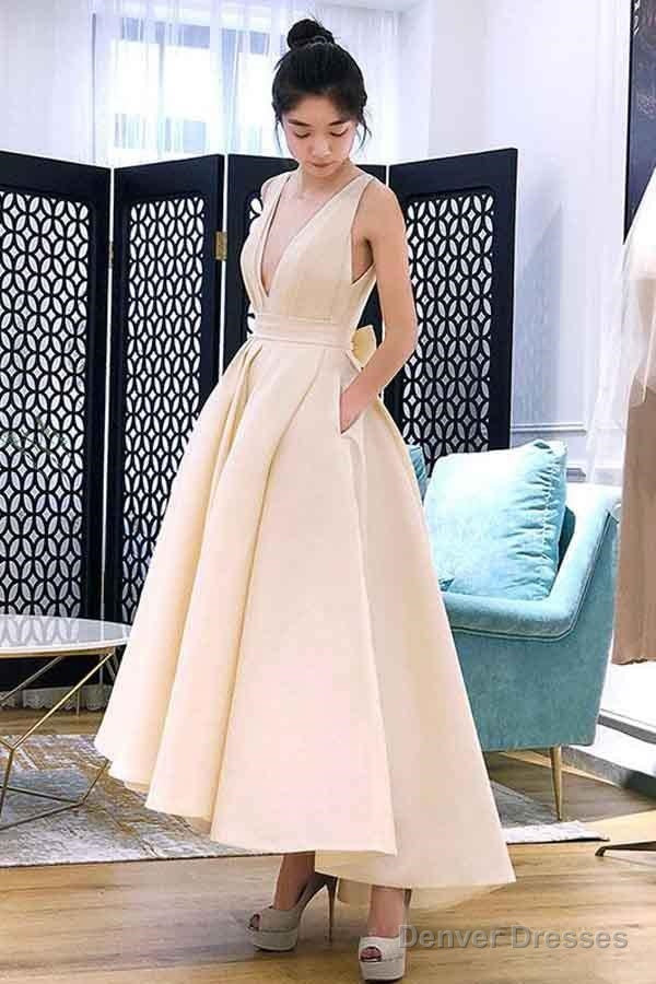 A-Line High Low V Neck Short Prom Dress Homecoming Dress Secondary image