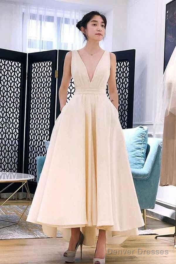 A-Line High Low V Neck Short Prom Dress Homecoming Dress Main image