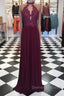 A Line High Neck Lace Long Prom Dress, Lace Evening Dress