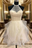 A-line High-Neck Sleeveless Organza Short/Mini Homecoming Dress With Beading