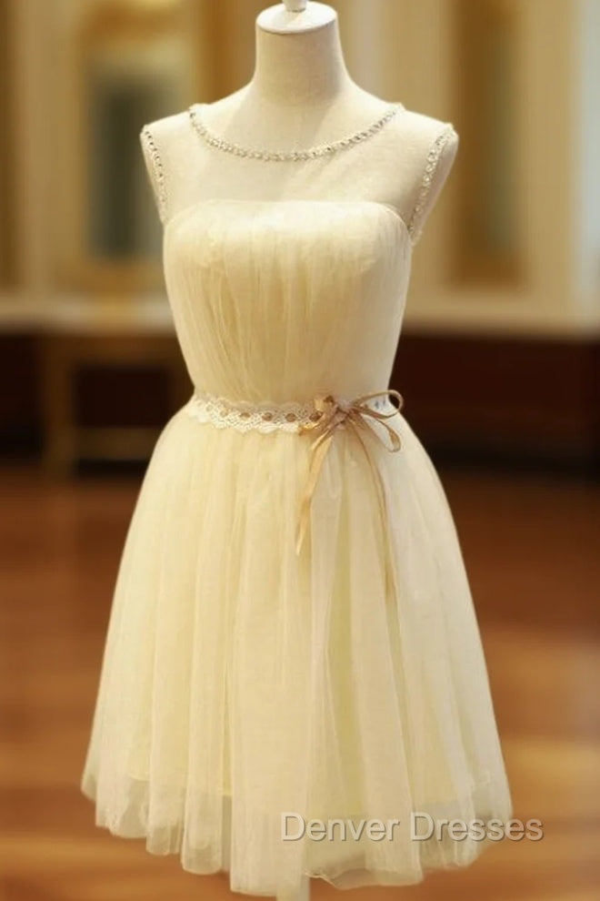 A-line Homecoming Dress Sleeveless Jewel Short/Mini Beading Customized Lace Up Dress Main image