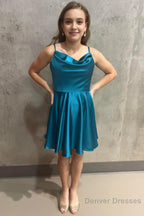 A Line Hot Pink Cowl Neck Lace-Up Short Homecoming Dress