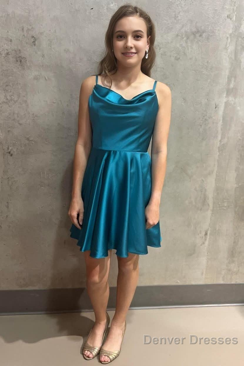 A Line Hot Pink Cowl Neck Lace-Up Short Homecoming Dress