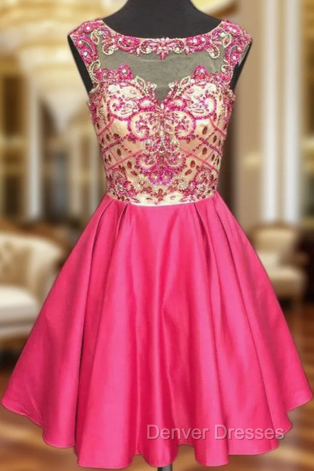 A-line Illusion Cap-sleeve Rhinestone Sweet Little Homecoming Dress