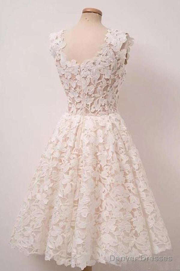 A-Line Ivory Lace Homecoming Dresses Square Neck Short Prom Dress Secondary image