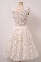 A-Line Ivory Lace Homecoming Dresses Square Neck Short Prom Dress