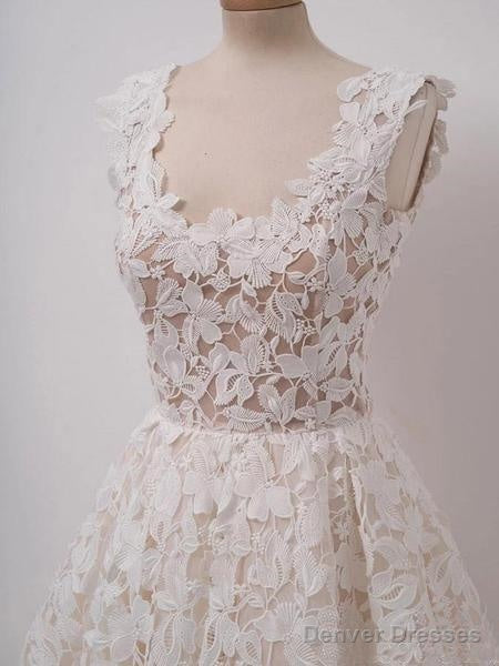 A-Line Ivory Lace Homecoming Dresses Square Neck Short Prom Dress