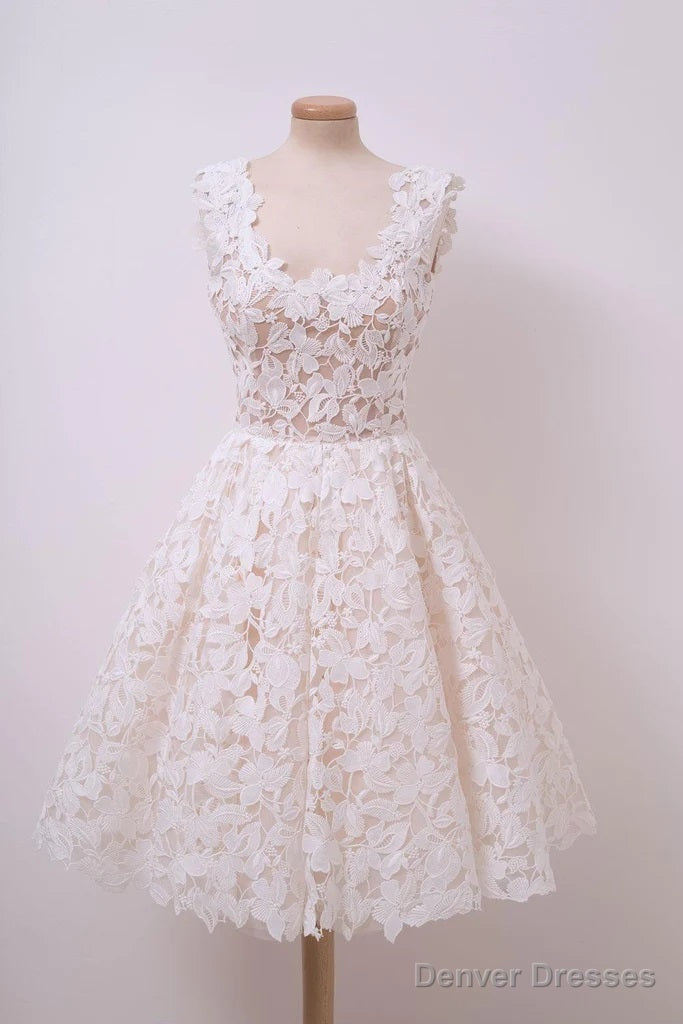 A-Line Ivory Lace Homecoming Dresses Square Neck Short Prom Dress Main image