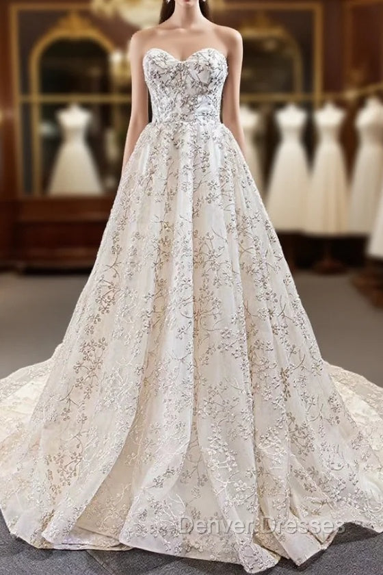A-Line Ivory White Sweetheart Embroidery Sleeveless Prom Dress Main image