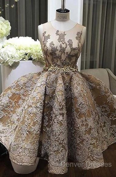 A-Line Jewel Sleeveless Short Prom Dress With Lace Appliques Secondary image