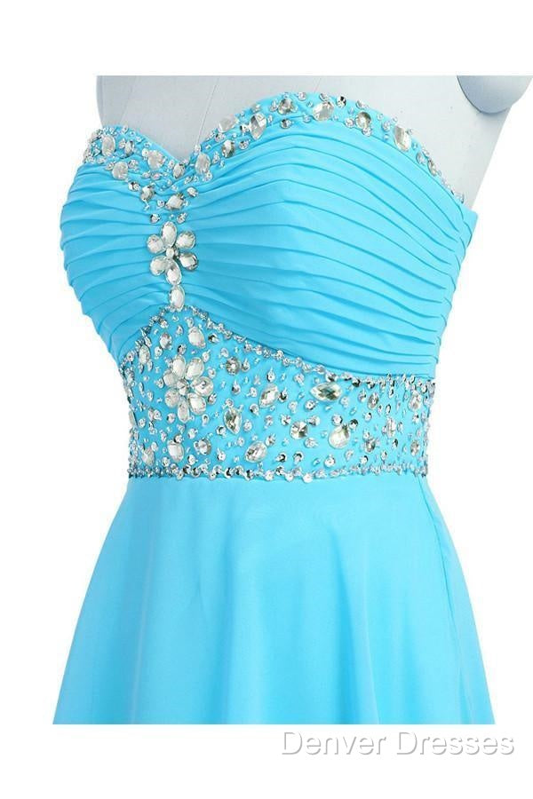 A-Line Knee Length Chiffon Blue Homecoming Dress With Crystals Secondary image