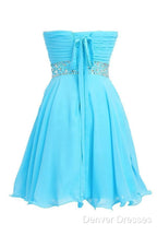 A-Line Knee Length Chiffon Blue Homecoming Dress With Crystals