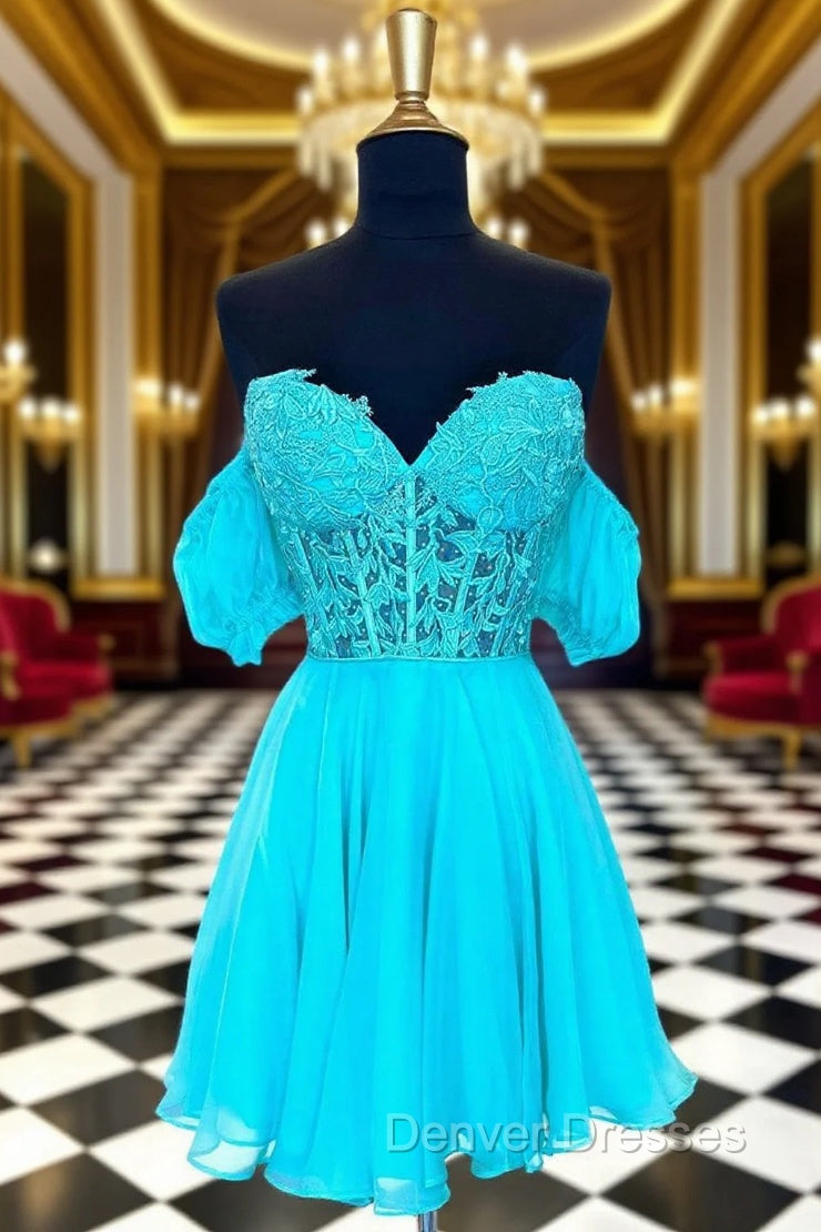 A Line Lace Off the Shoulder Homecoming Dress with Appliques Main image
