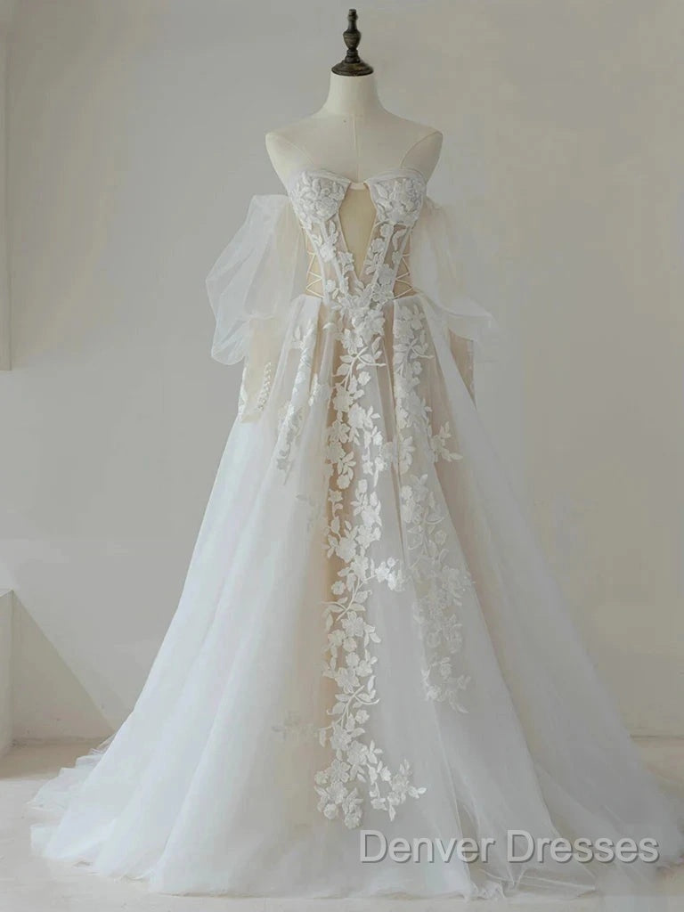 A-Line Lace Tulle Long Prom Dress Bride Gown Secondary image
