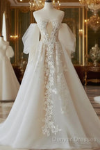 A-Line Lace Tulle Long Prom Dress Bride Gown