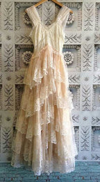A Line Lace Tulle Prom Dress Women'S V-Neck Elegant Lace Dress