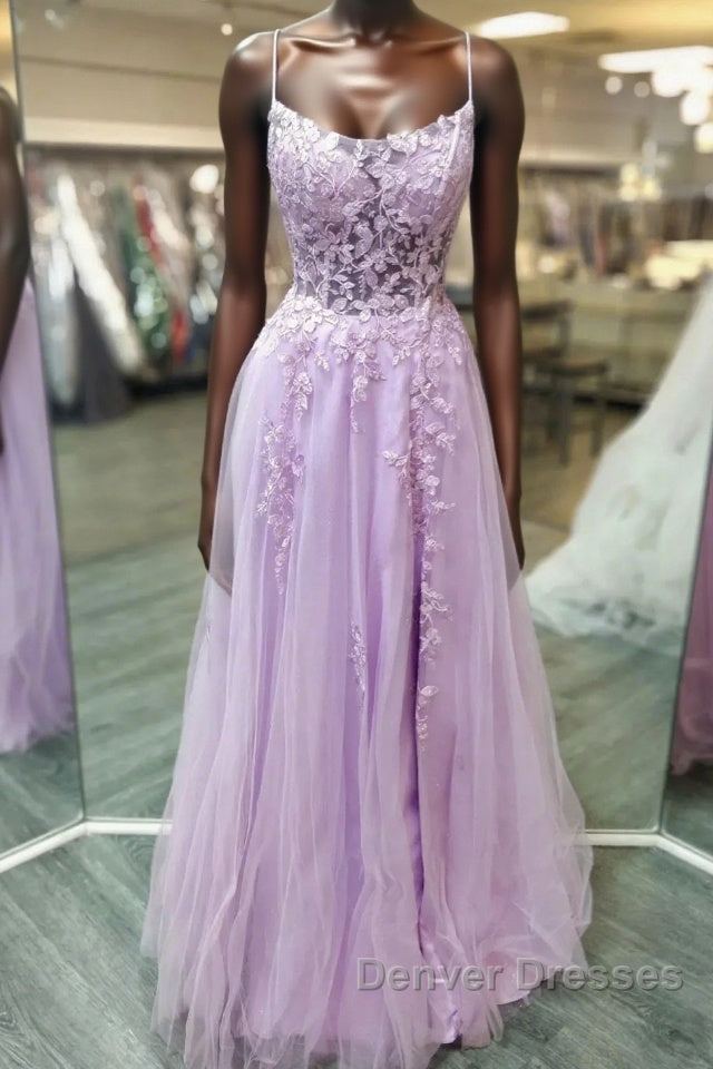 A Line Lavender Lace Long Prom Dress, Lilac Lace Formal Dress, Lavender Evening Dress Main image