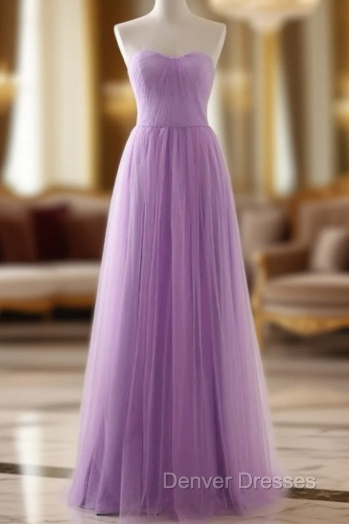 A-Line Lavender Tulle Sweetheart Neck Simple Prom Dress