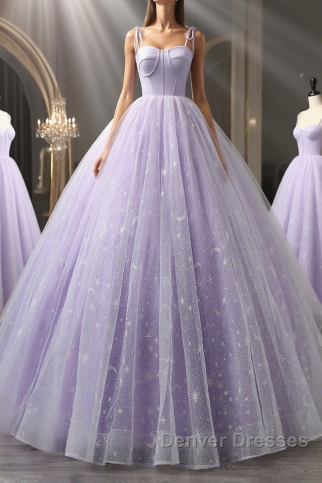 A Line Lilac Tulle Long Prom Dress, Lilac Long Formal Evening Dress Main image