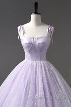 A Line Lilac Tulle Long Prom Dress, Lilac Long Formal Evening Dress