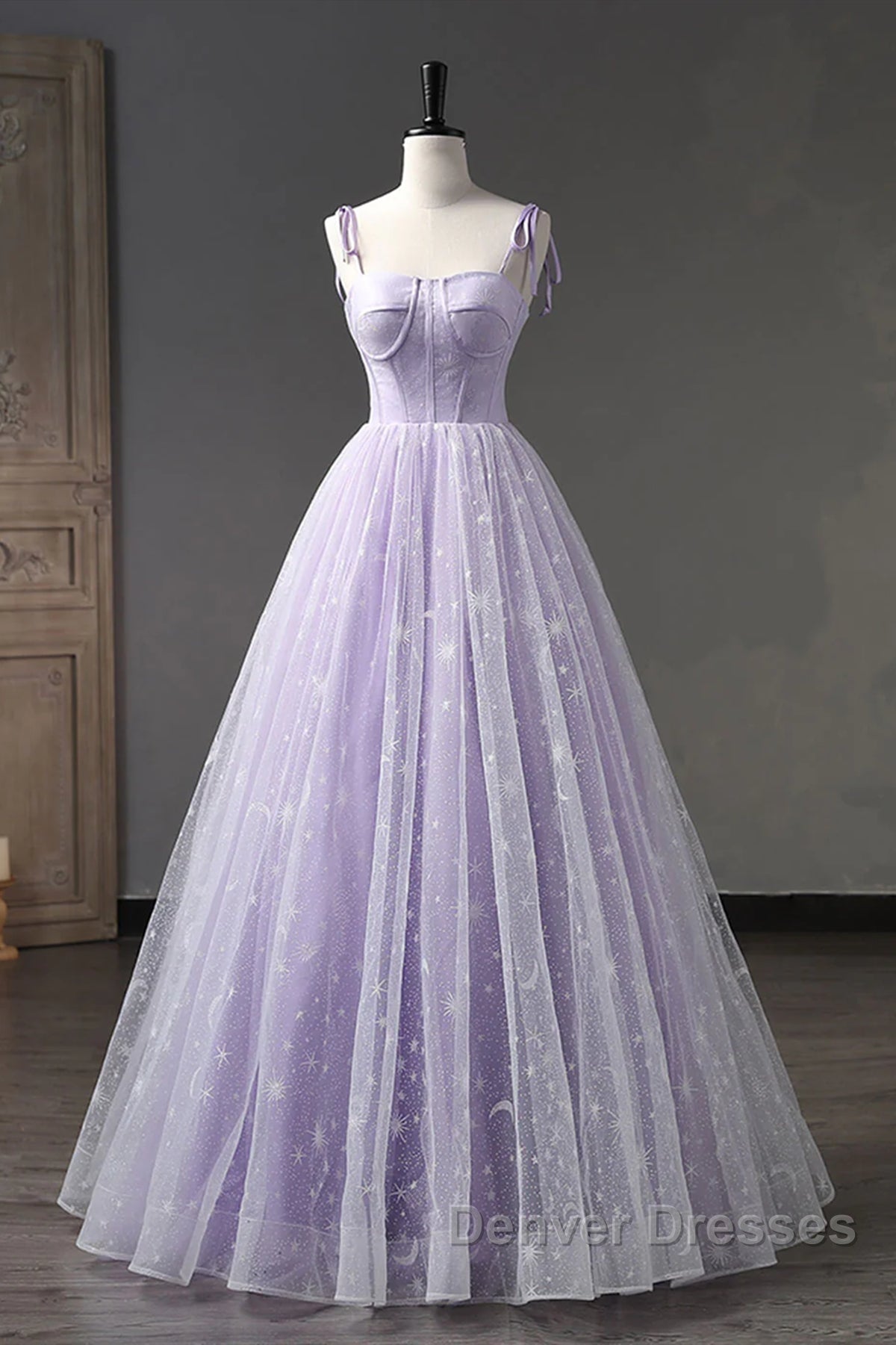 A Line Lilac Tulle Long Prom Dress, Lilac Long Formal Evening Dress