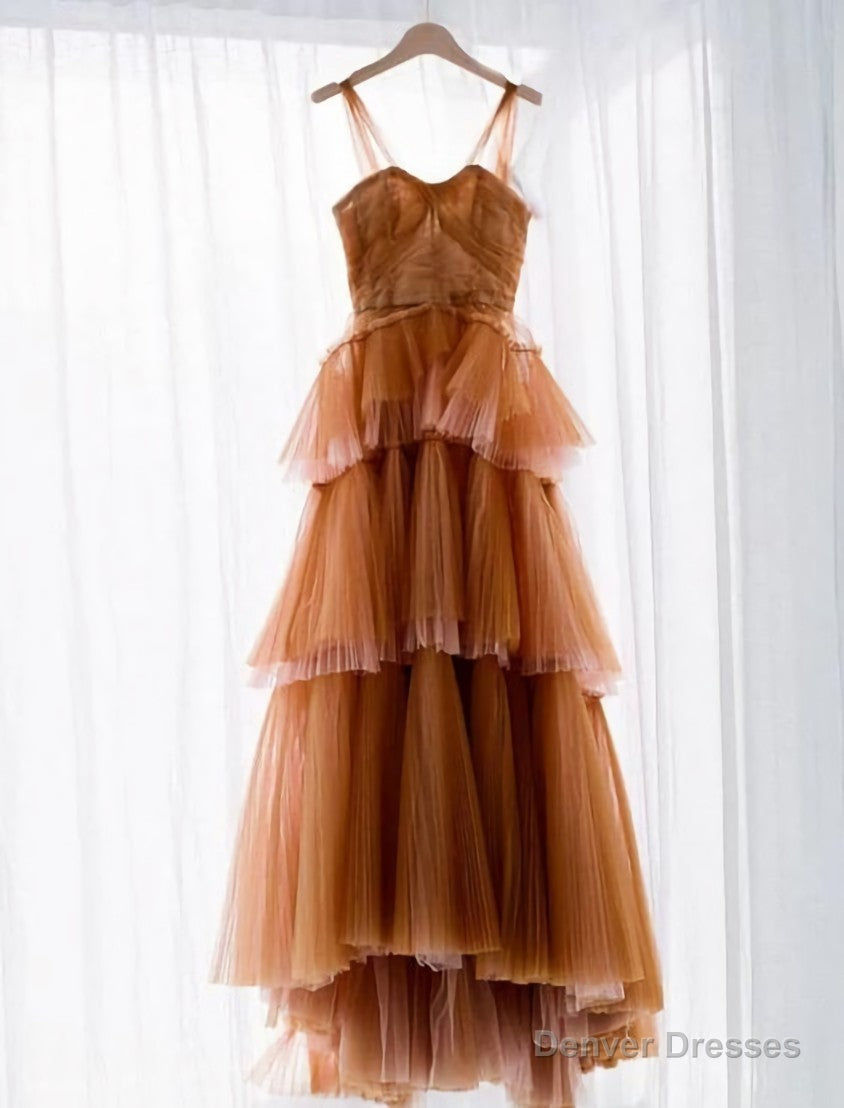 A Line Long Brown Tulle Prom Dresses Secondary image