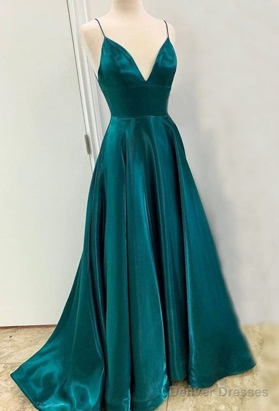A Line Long Satin Emerald Green Prom Dresses  With Split Secondary image