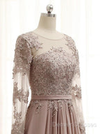 A Line Long Sleeves Lace Prom Dress Chiffon Evening Gown