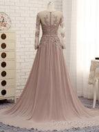 A Line Long Sleeves Lace Prom Dress Chiffon Evening Gown