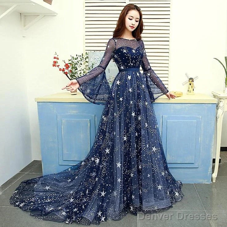 A-Line Navy Blue Round Neckline Long Party Dress, Navy Blue Long Prom Dress Secondary image