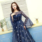 A-Line Navy Blue Round Neckline Long Party Dress, Navy Blue Long Prom Dress