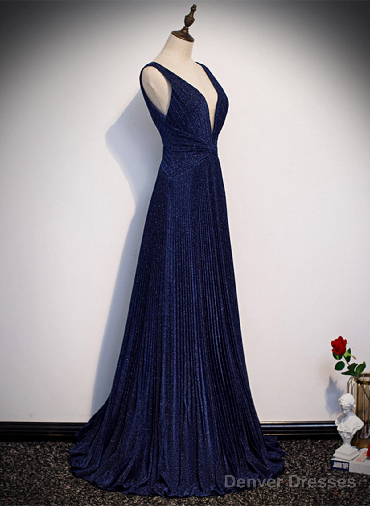 A-Line Navy Blue V-Neckline Long Party Dress, Navy Blue Long Prom Dress Secondary image