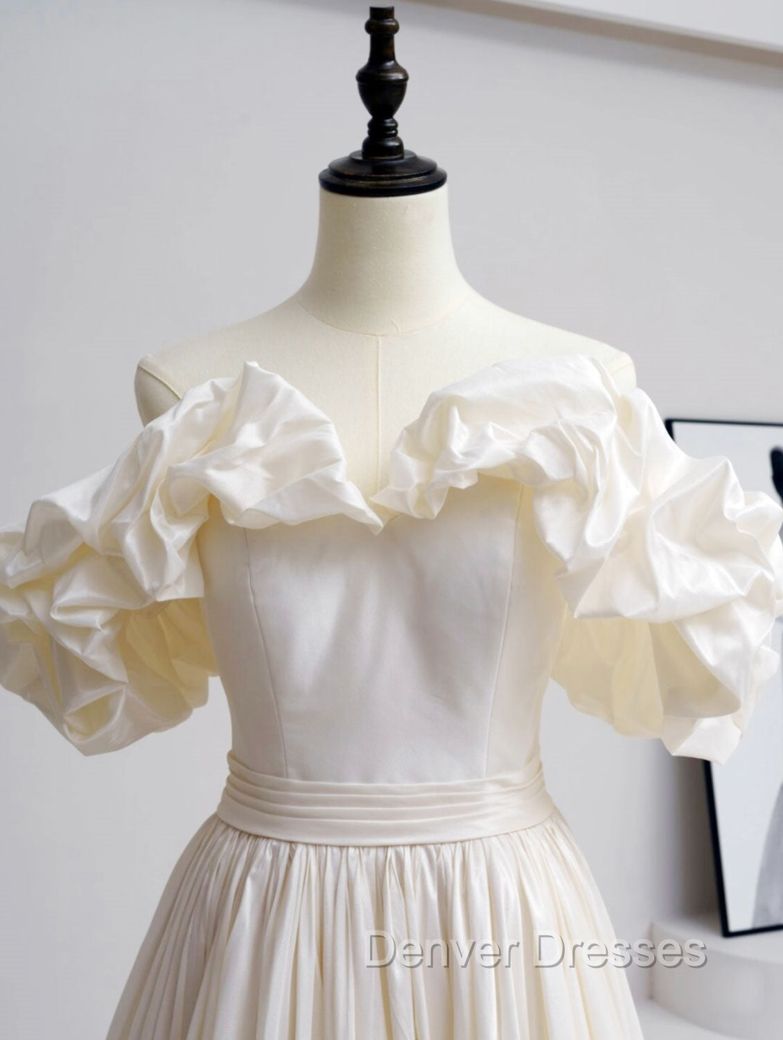 A-Line Off Shoulder Beige Taffeta Long Prom Dress, Beige Formal Evening Dress