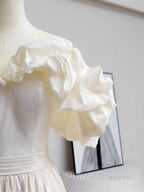 A-Line Off Shoulder Beige Taffeta Long Prom Dress, Beige Formal Evening Dress