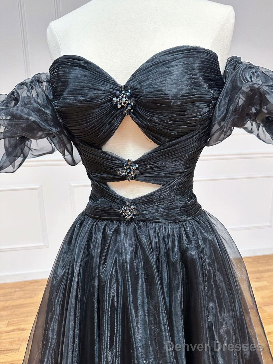 A-Line Off Shoulder Black Long Prom Dresses, Black Formal Evening Dress Secondary image