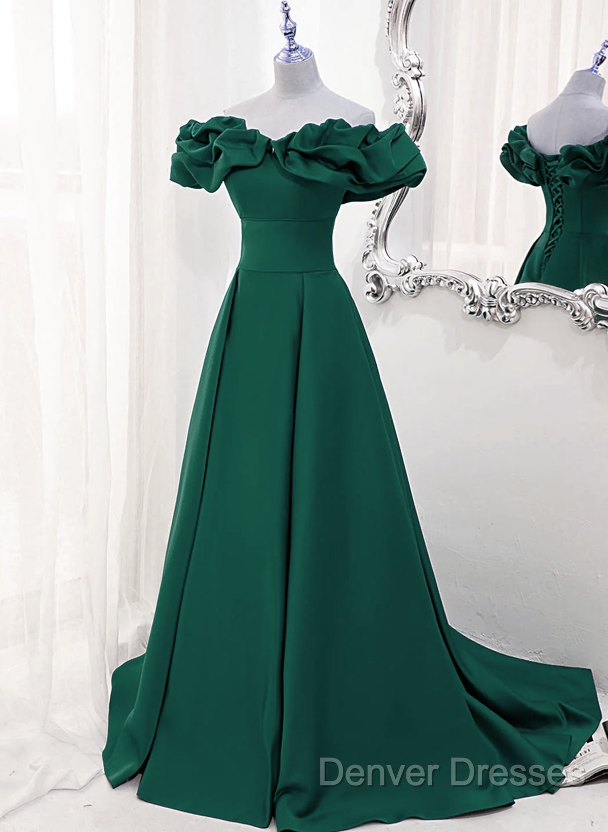 A-Line Off Shoulder Floor Length A-Line Long Prom Dress, Green Sweetheart Party Dress