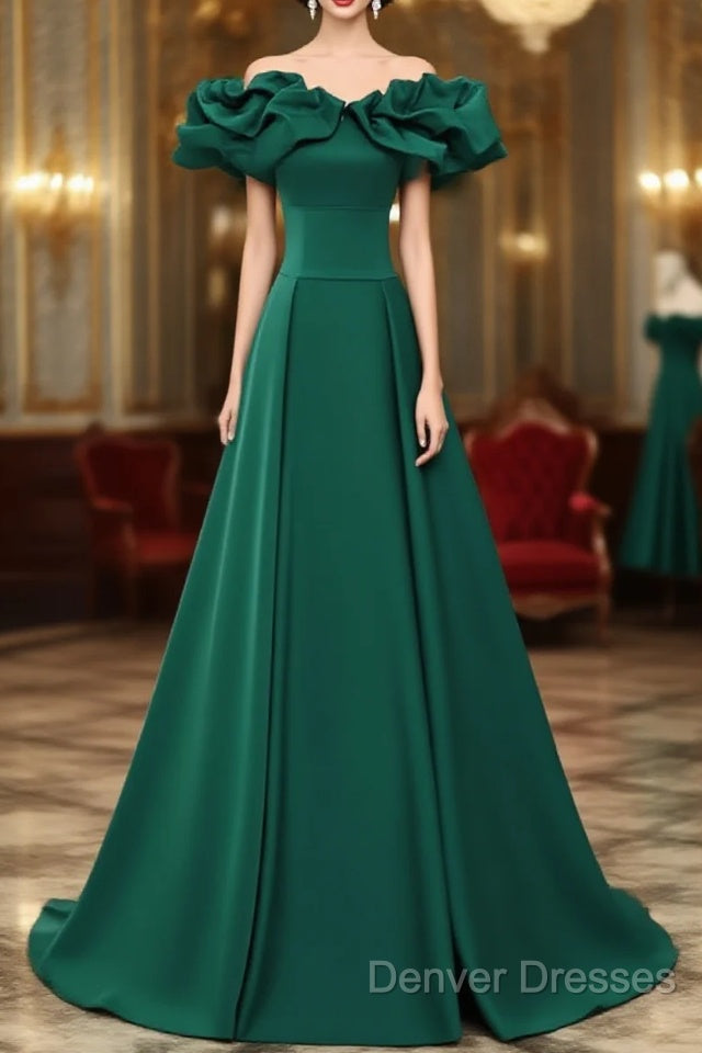 A-Line Off Shoulder Floor Length A-Line Long Prom Dress, Green Sweetheart Party Dress Main image