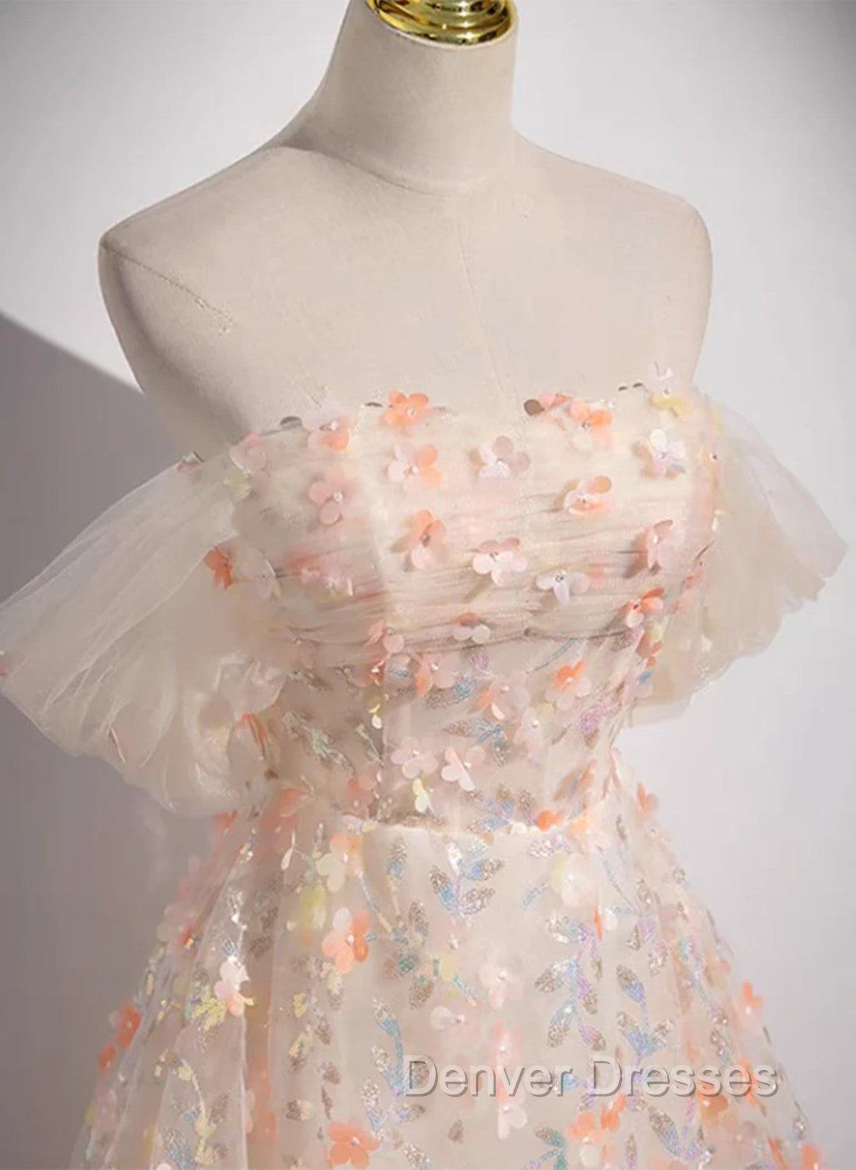 A-Line Off Shoulder Flowers Lace Formal Dress, Long Prom Dress Secondary image