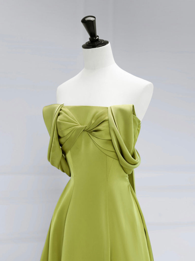 A-Line Off Shoulder Green Satin Long Prom Dress, Green Long Formal Evening Dress Secondary image