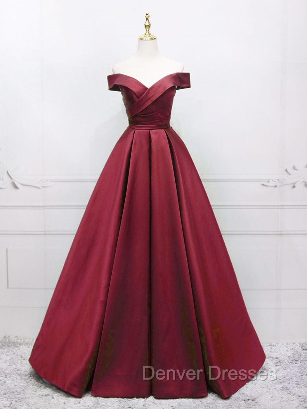 A-Line Off Shoulder Green Satin Long Prom Dress, Green Evening Dress