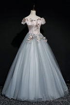 A-Line Off Shoulder Long Off Shoulder Party Dress, Tulle Sweet 16 Dress