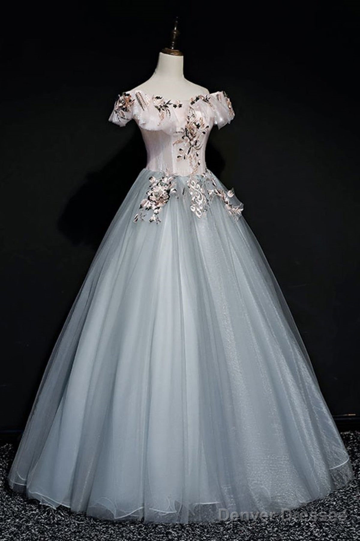 A-Line Off Shoulder Long Off Shoulder Party Dress, Tulle Sweet 16 Dress