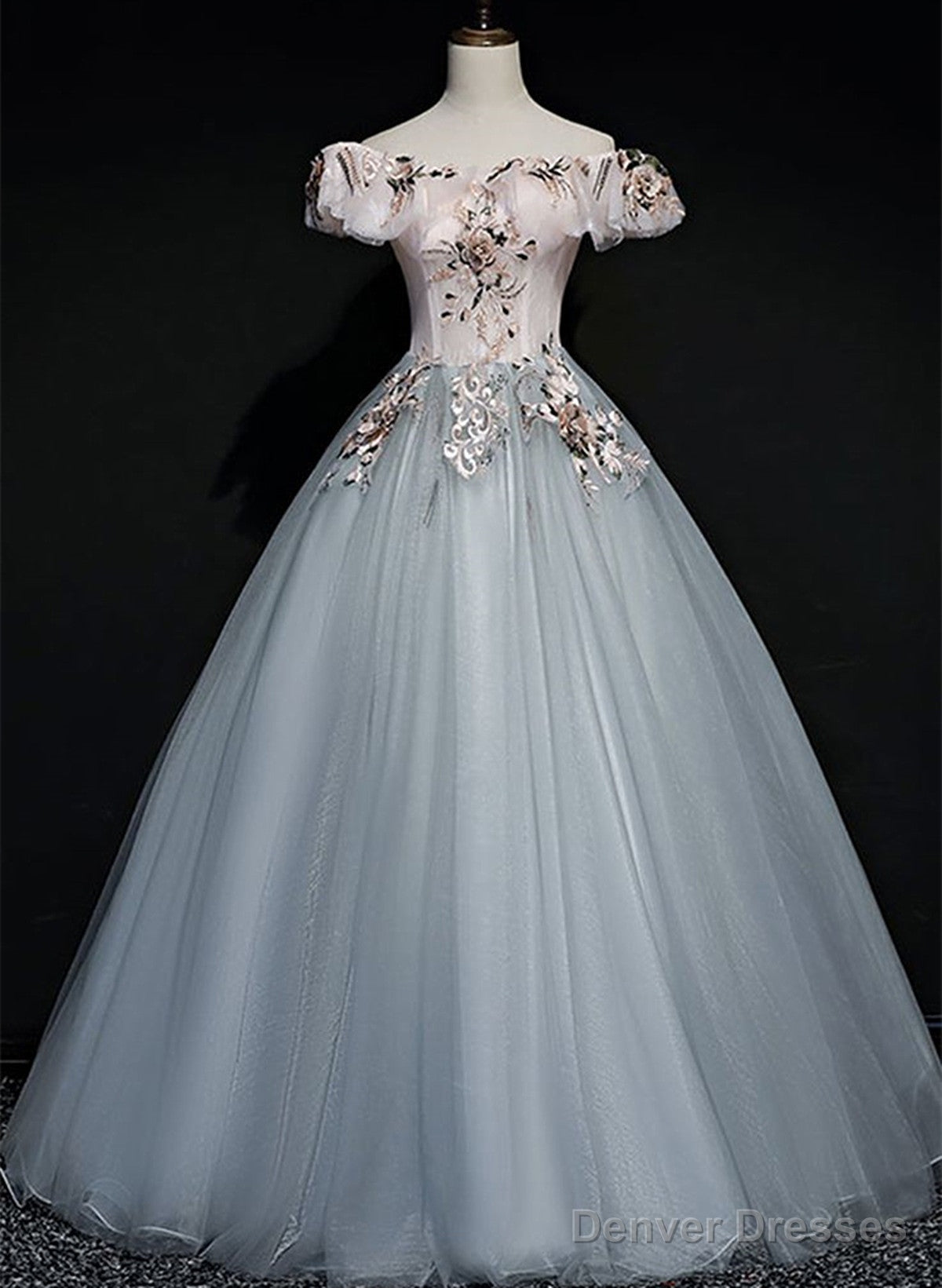 A-Line Off Shoulder Long Off Shoulder Party Dress, Tulle Sweet 16 Dress Main image