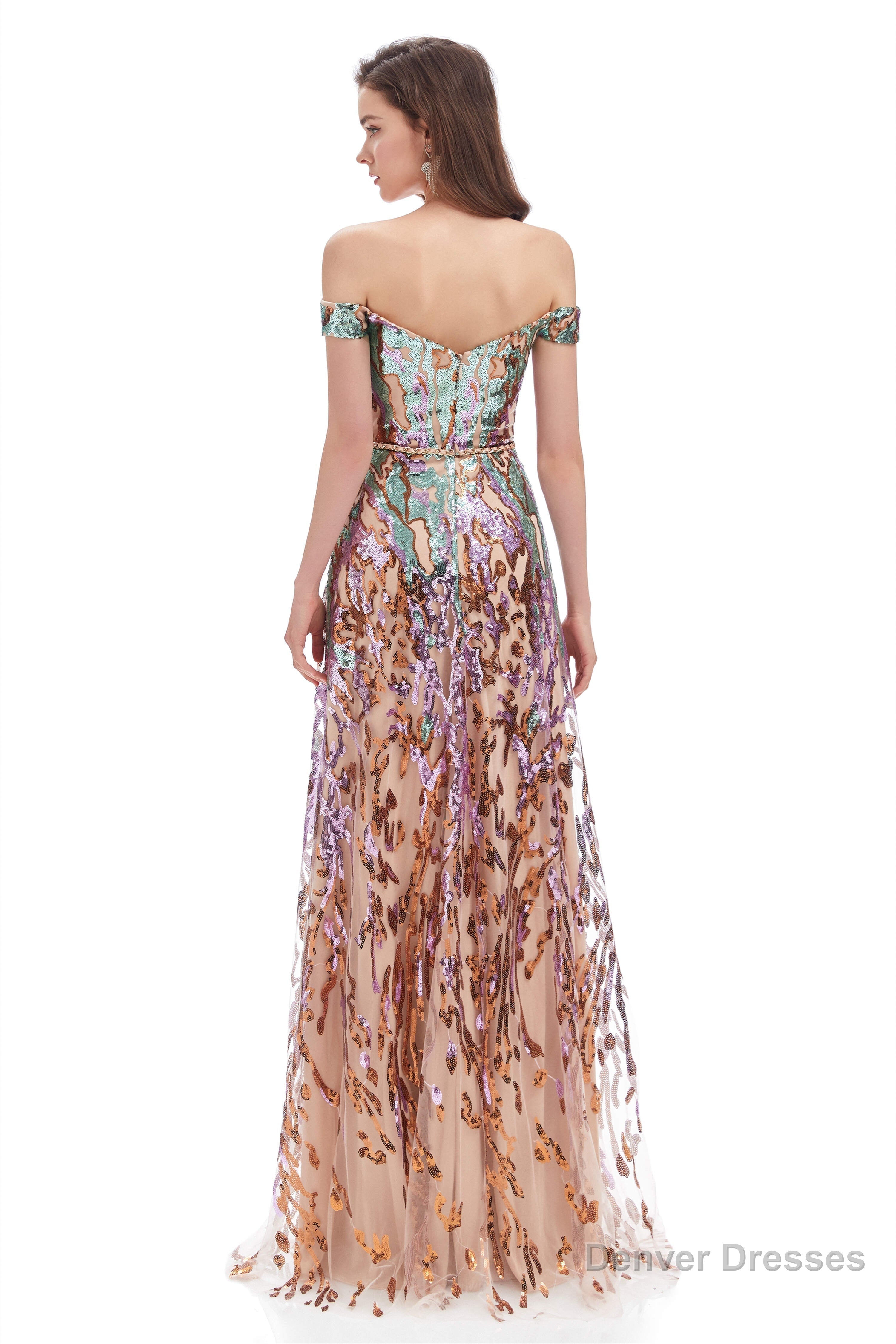 A line Off Shoulder Long Prom Dresses