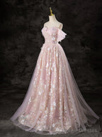 A-Line Off Shoulder Pink Long Prom Dress Sweet 16 Dress Floor Length Beautiful