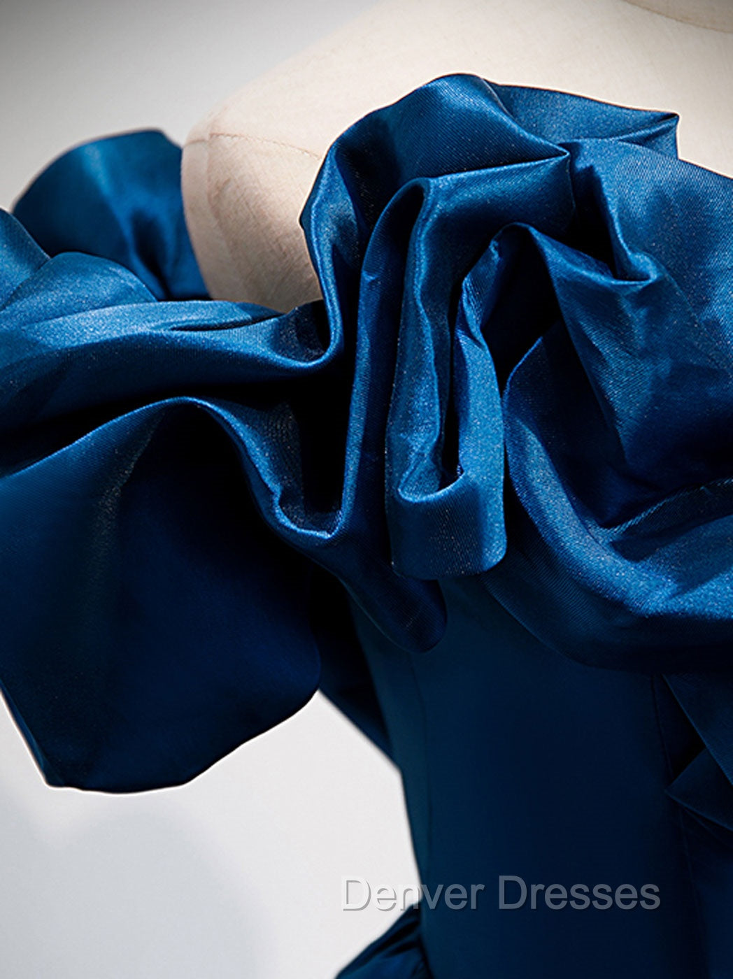 A-Line Off Shoulder Satin Blue Long Prom Dress, Blue Evening Dress