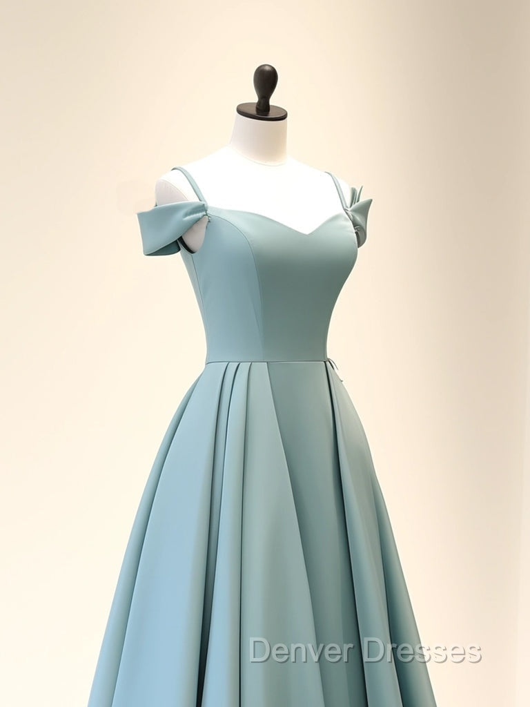 A-Line Off Shoulder Satin Blue Long Prom Dress, Blue Long Evening Dress Secondary image