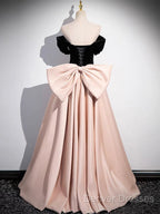 A-Line Off Shoulder Satin Champagne Long Prom Dress, Champagne Long Evening Dress