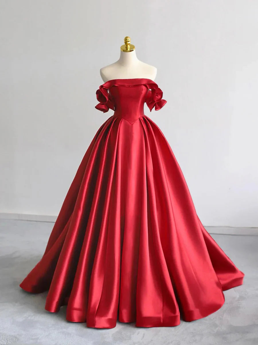 A-Line Off Shoulder Satin Dark Blue Long Prom Dress, Dark Blue Long Formal Dress
